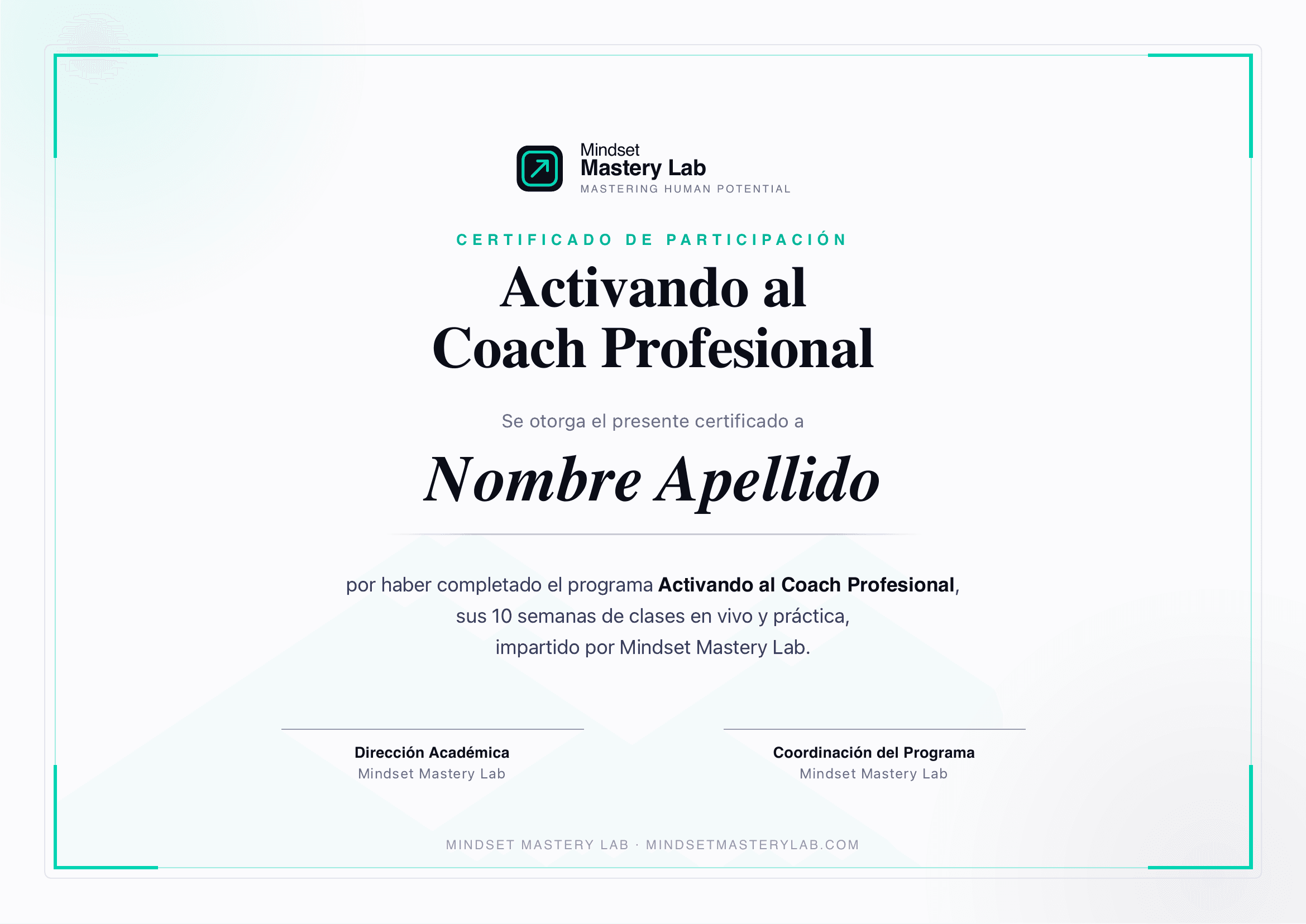 Certificado del programa Activación Comercial Profesional, emitido por Mindset Mastery Lab